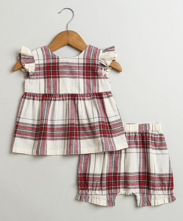 Classic Plaid Ruffle Sleeve Top and Shorts Co-ord Set