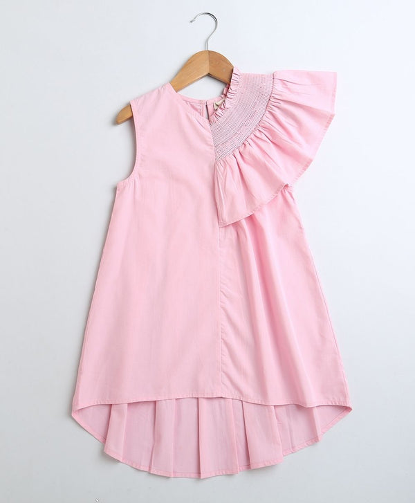 Baby Pink Ruffled Pattern Cotton Poplin Dress