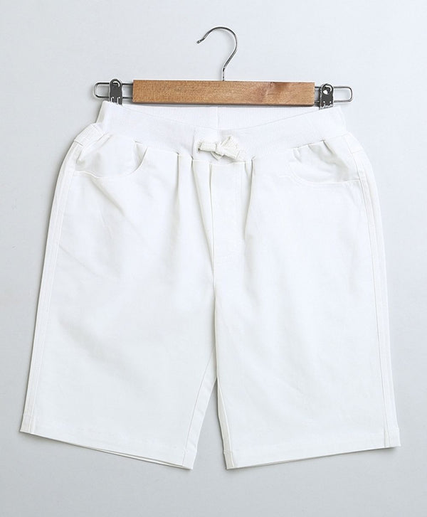 White Cotton Twill Shorts with an elasticated waistband