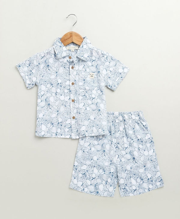 Blue & White Lemon Print Cotton Co-ord Set