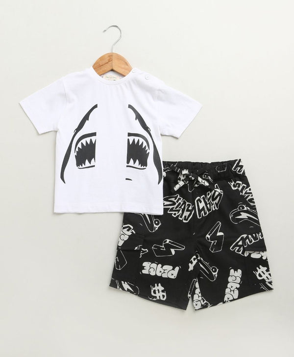 Unisex Jaws & Graffiti Cotton Co-ord Set - Streetwear