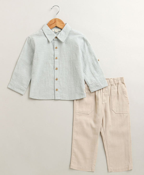 Sweetlime By AS The Little Explorer Mint & Khaki Cotton Co-ord Set - Mint & Biege