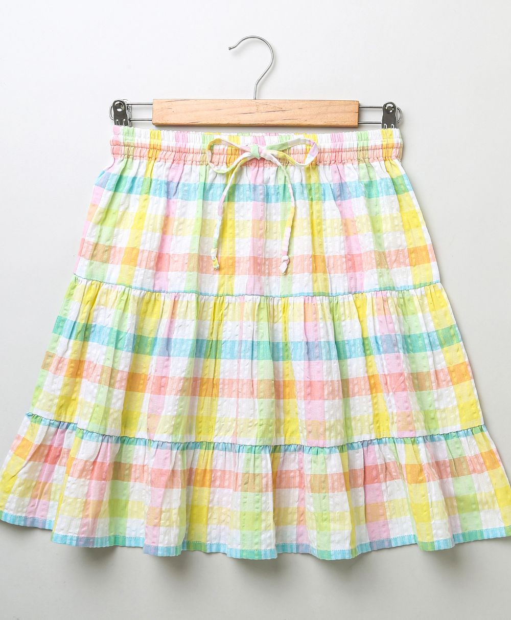 Sleeveless Smocked Checks Top & a Neon Multicoloured Checks Skirt