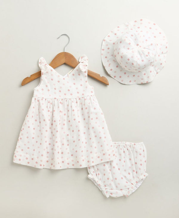 Sweetlime By AS Cherry Petal Co-ord Set With A Hat - White