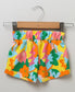 Flutter Sleeves Yellow Top with Multicoloured Cotton Twill Shorts