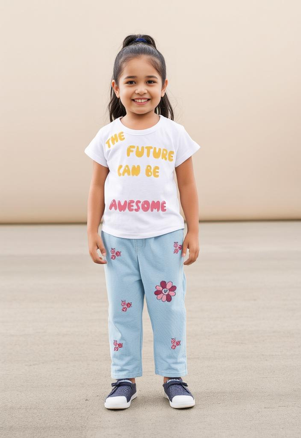 Awesome Future Cotton T-shirt & Cotton Denim Pants Set - Streetwear