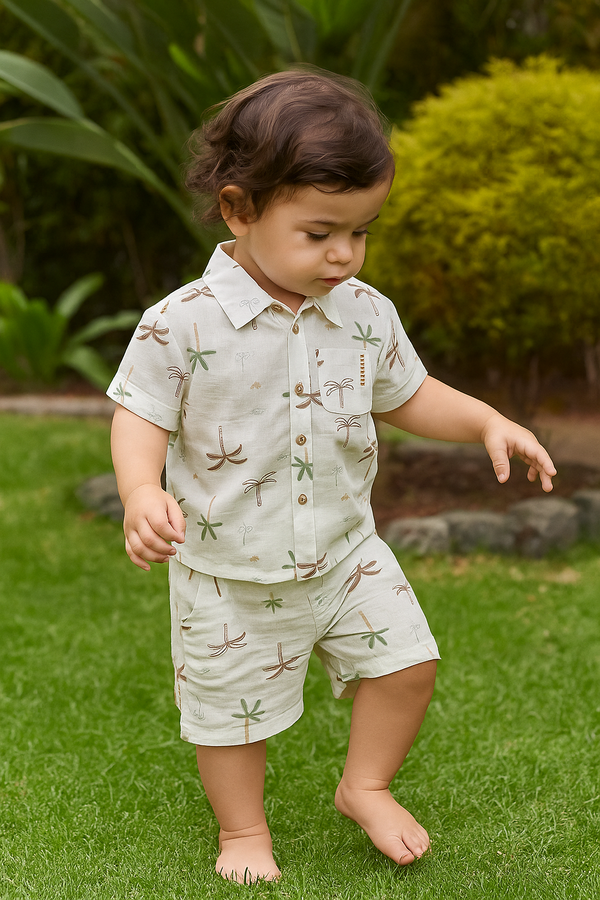 Sweetlime By AS Tropical Vibes Cotton Slub Co-ord Set - White