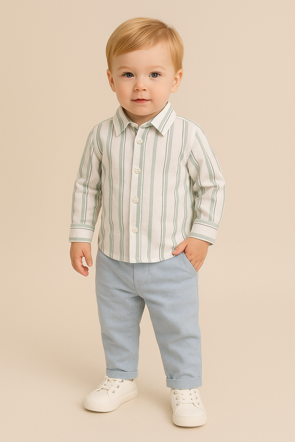 Sweetlime By AS Baby Boys' Mint Stripes Co-ord Set - White & Blue