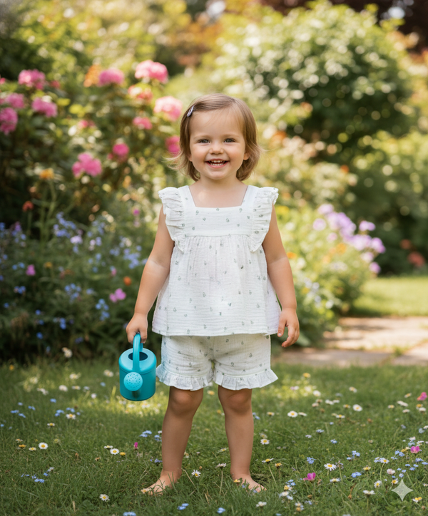 Sweetlime By AS Minty Whisper Ruffle Organic Cotton Co-ord Set - White