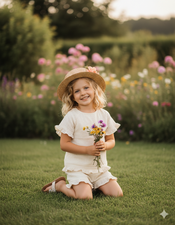 Sweetlime By AS Girls Vanilla Whimsy Ruffle Cotton Co-ord Set - Off-White