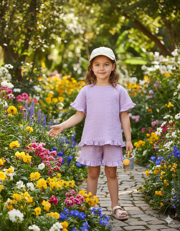 Sweetlime By AS Girls Blossom Ruffle Co-ord Set - Lilac
