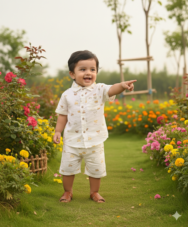 Sweetlime By AS Zoom Safari Cotton Double Cloth Co-ord Set -  Off-White