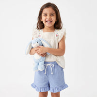 Sunshine Garden Ruffle Cotton Co-ord Set - White & Blue