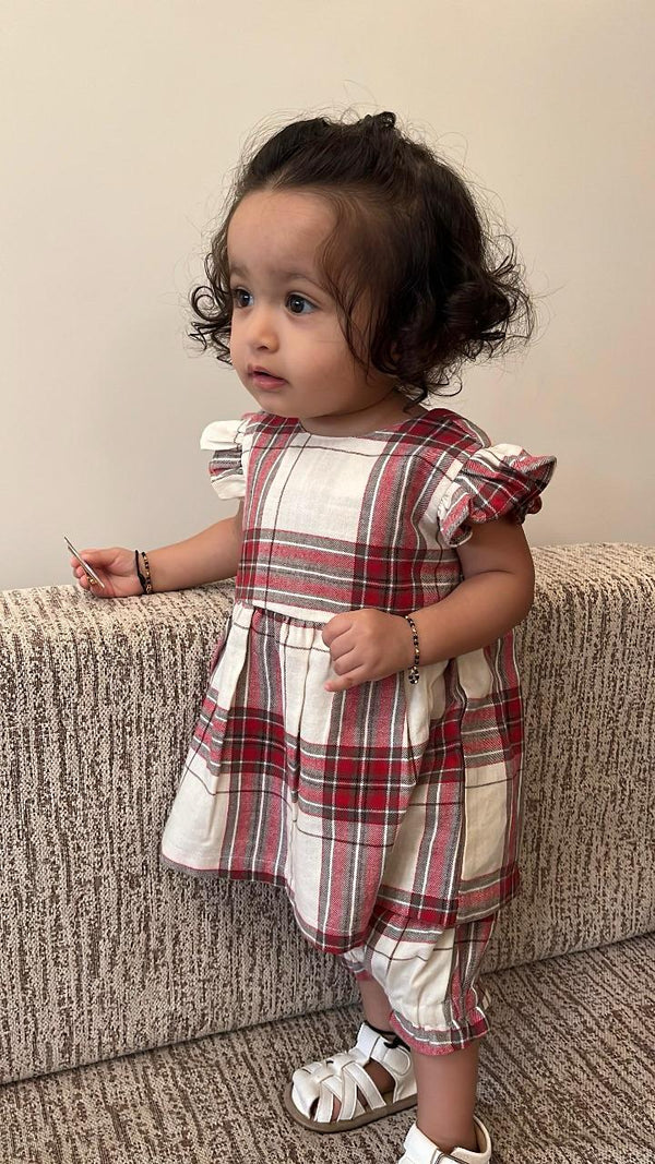Classic Plaid Ruffle Sleeve Top and Shorts Co-ord Set
