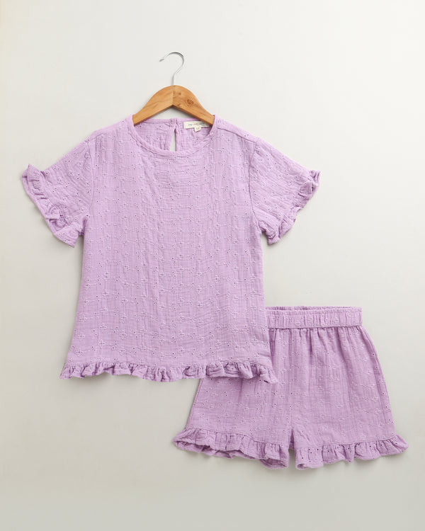 Sweetlime By AS Girls Blossom Ruffle Co-ord Set - Lilac