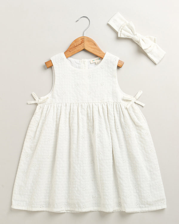 Sweetlime By AS Organic Cotton White Sundress with Hair band - White