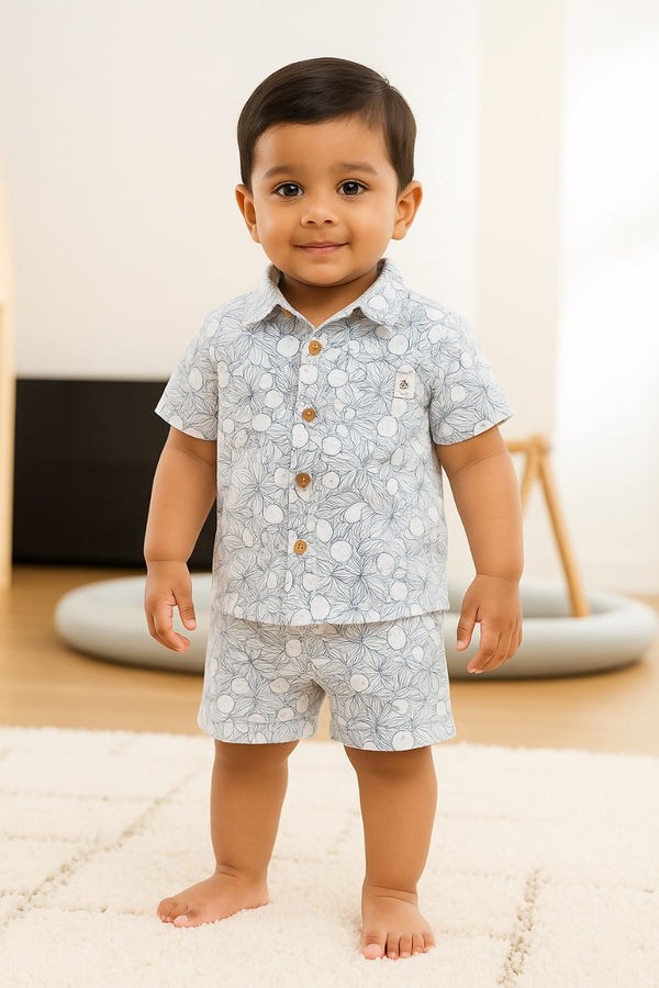 Sweetlime By AS Lemon Print Cotton Printed Co-ord Set - White & Blue