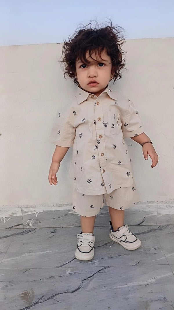 Sweetlime By AS Boat Printed Cotton Poplin Co-ord Set - Beige