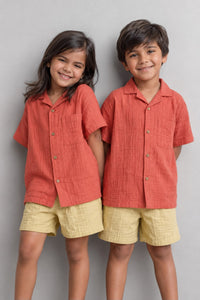 Unisex Textured Organic Cotton Shirt for Kids – Red