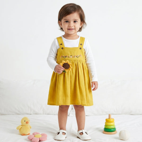 jersey pinafore dress Sunshine Floral Embroidered Cotton - Yellow tennis set