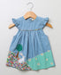 Rabbit Print Denim Top & Green Cotton Twill Shorts