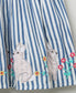 White and Blue Striped Skirt with Rabbit Patch Embroidery
