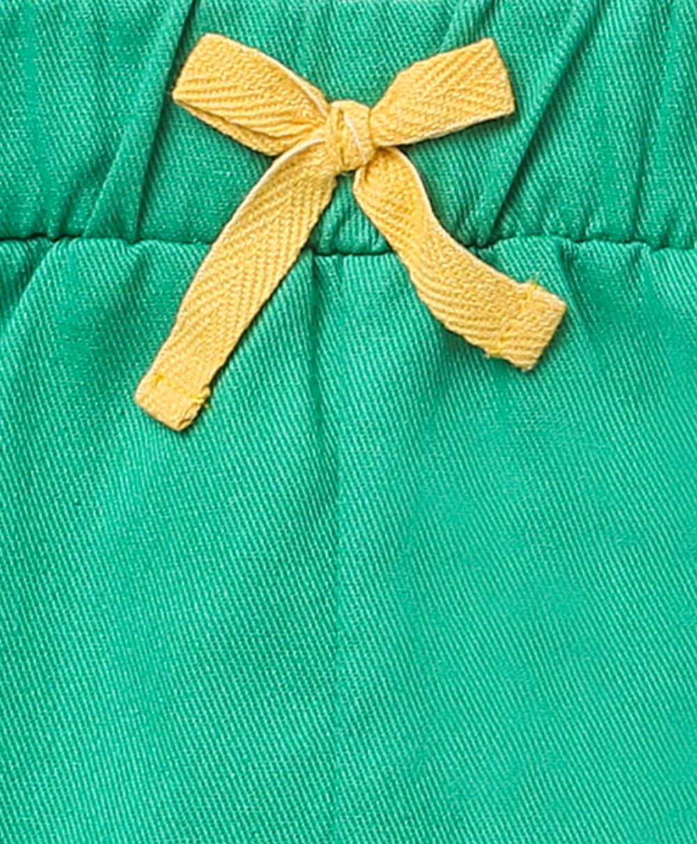Rabbit Print Denim Top & Green Cotton Twill Shorts