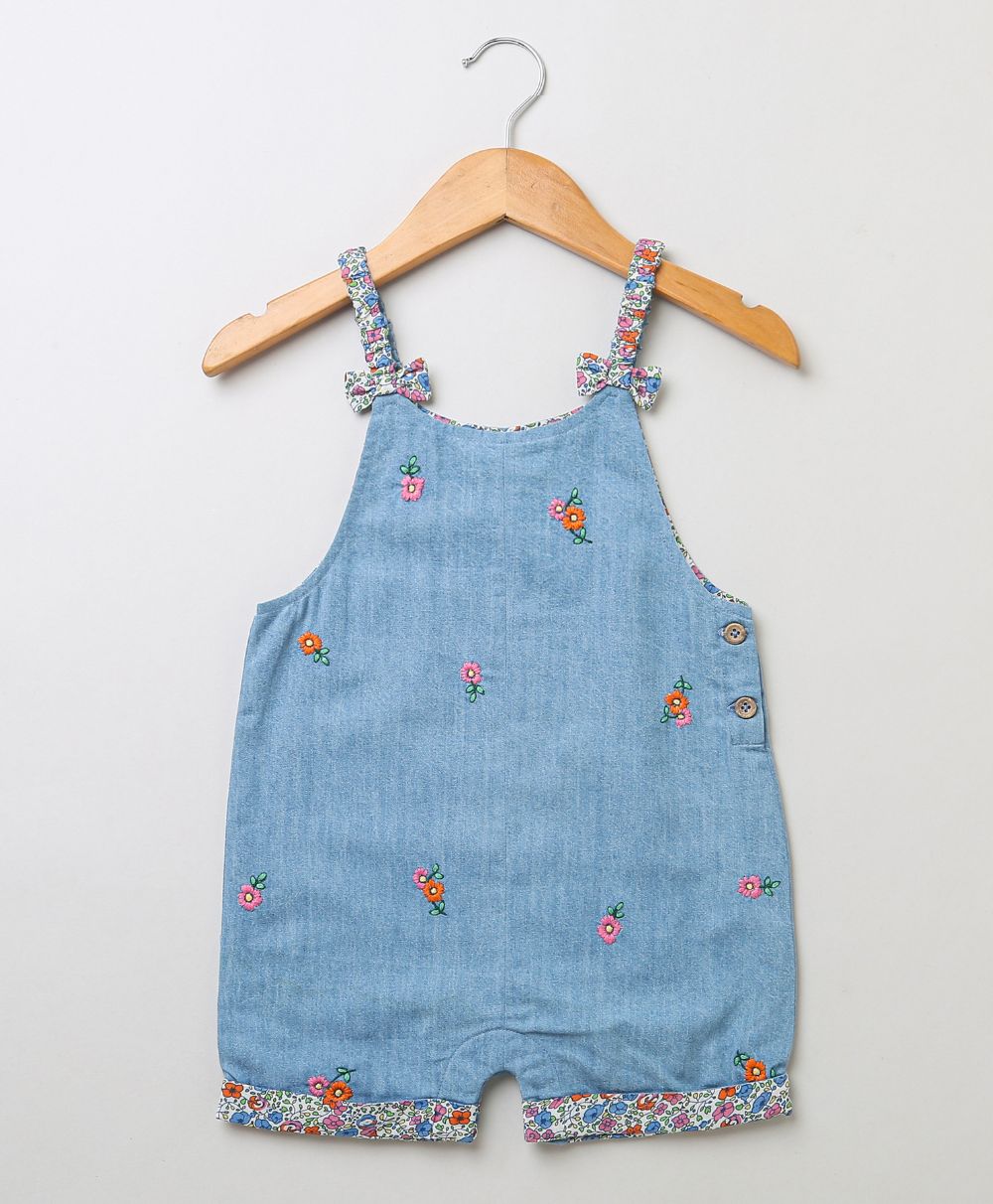 All-over Floral Embroidery Denim Dungaree