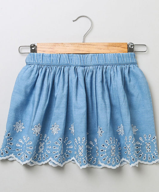 Schiffly Embroidery Denim Skirt