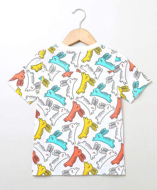 Multicoloured Rabbit Print Unisex T-shirt