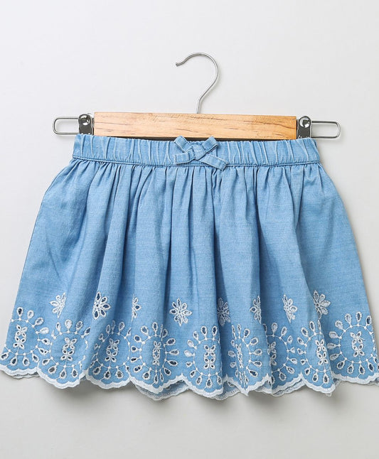 Schiffly Embroidery Denim Skirt