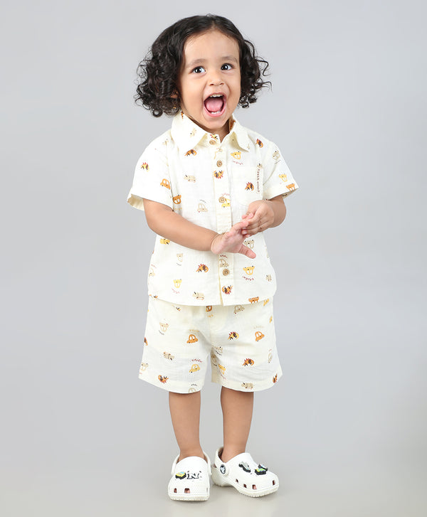 Sweetlime By AS Zoom Safari Cotton Slub Co-ord  Set - Off-White