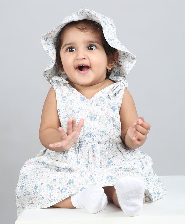 Sweetlime By AS Blossom Breeze Organic Cotton Co-ord Set with A Hat - White