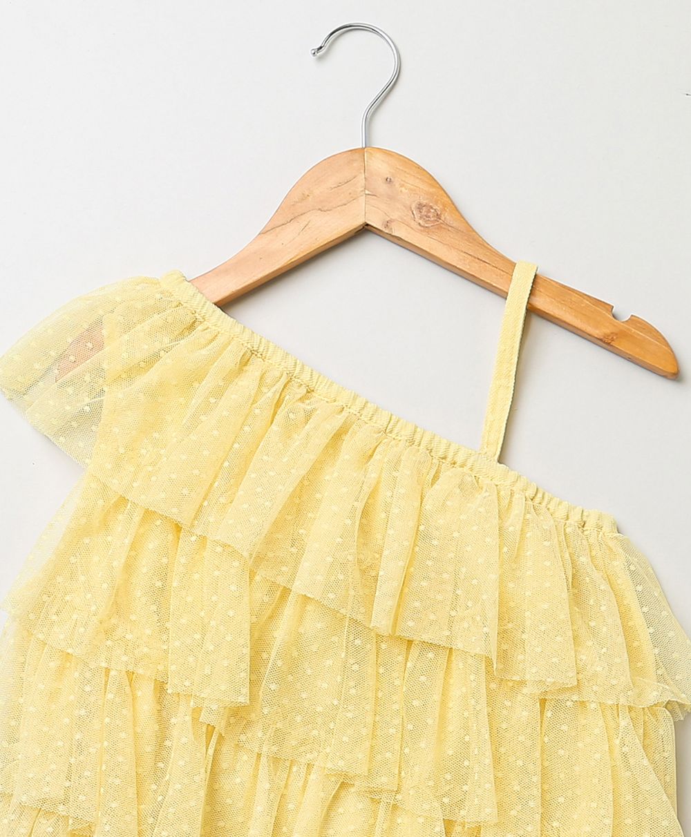Lemon Yellow Ruffled Off-Shoulder Party Dress