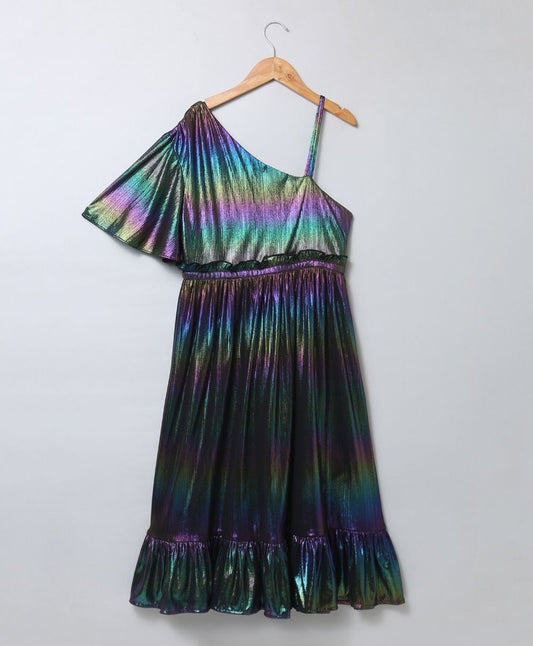 Liquid Rainbow Foiled Midi Dress