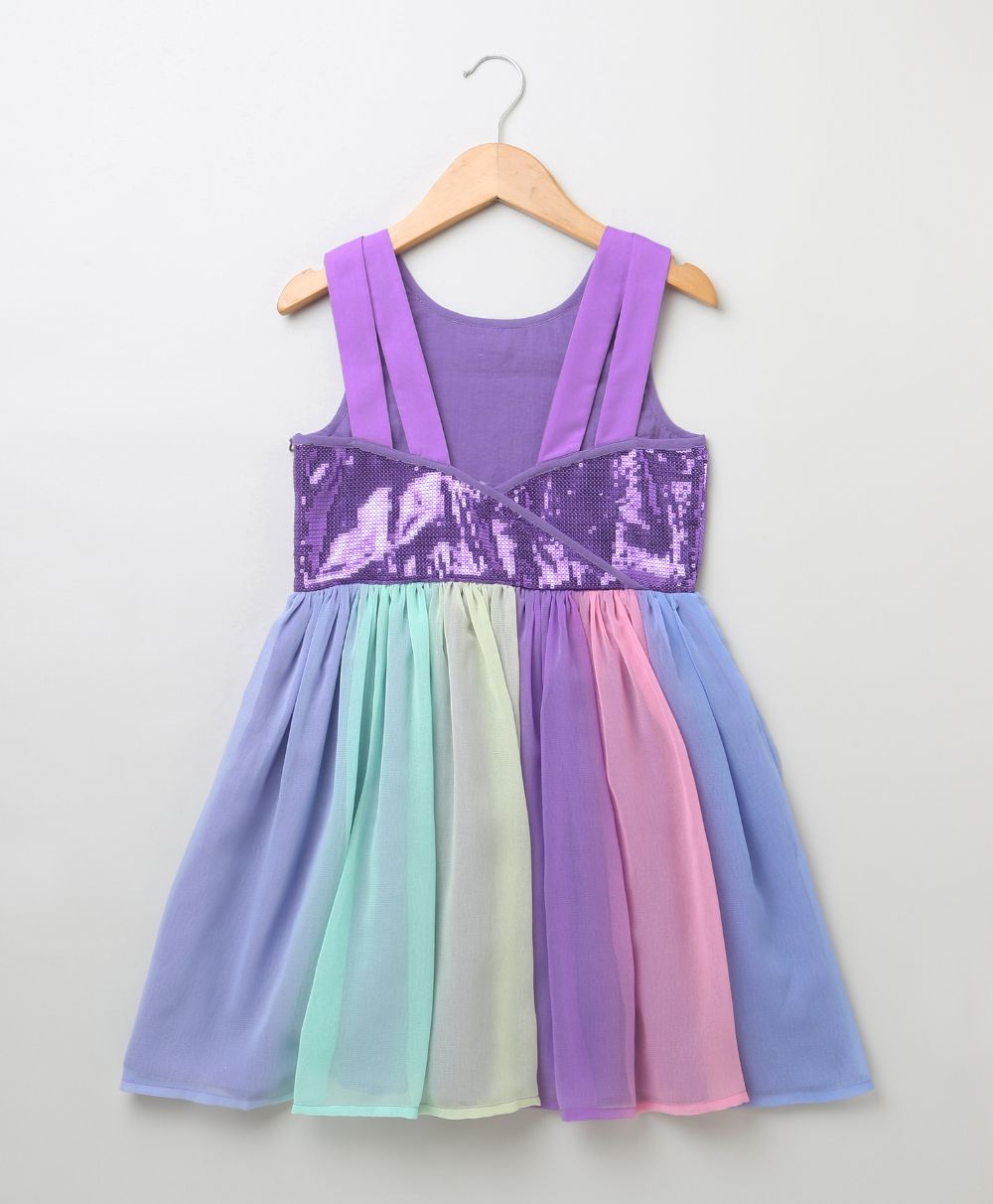 Purple Sequence Work Top with Multi-Colour Skirt Mix Media Dress