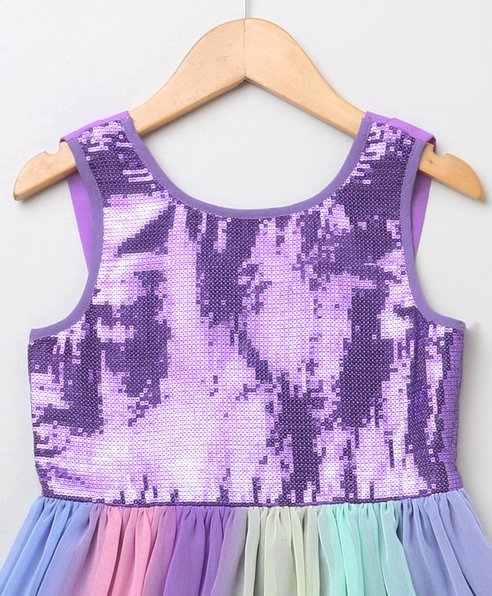 Purple Sequence Work Top with Multi-Colour Skirt Mix Media Dress