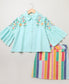 Mint Green Cotton Shirt Rainbow Striped Skirt