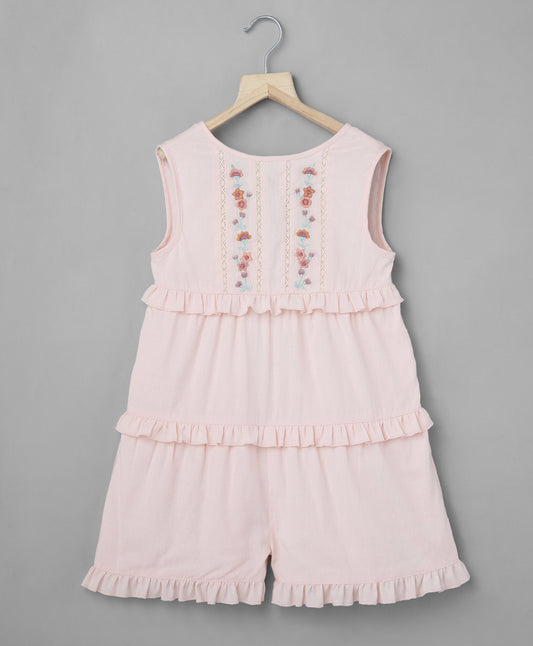 Cotton Dobby Playsuit with Ditsy Floral Embroidery