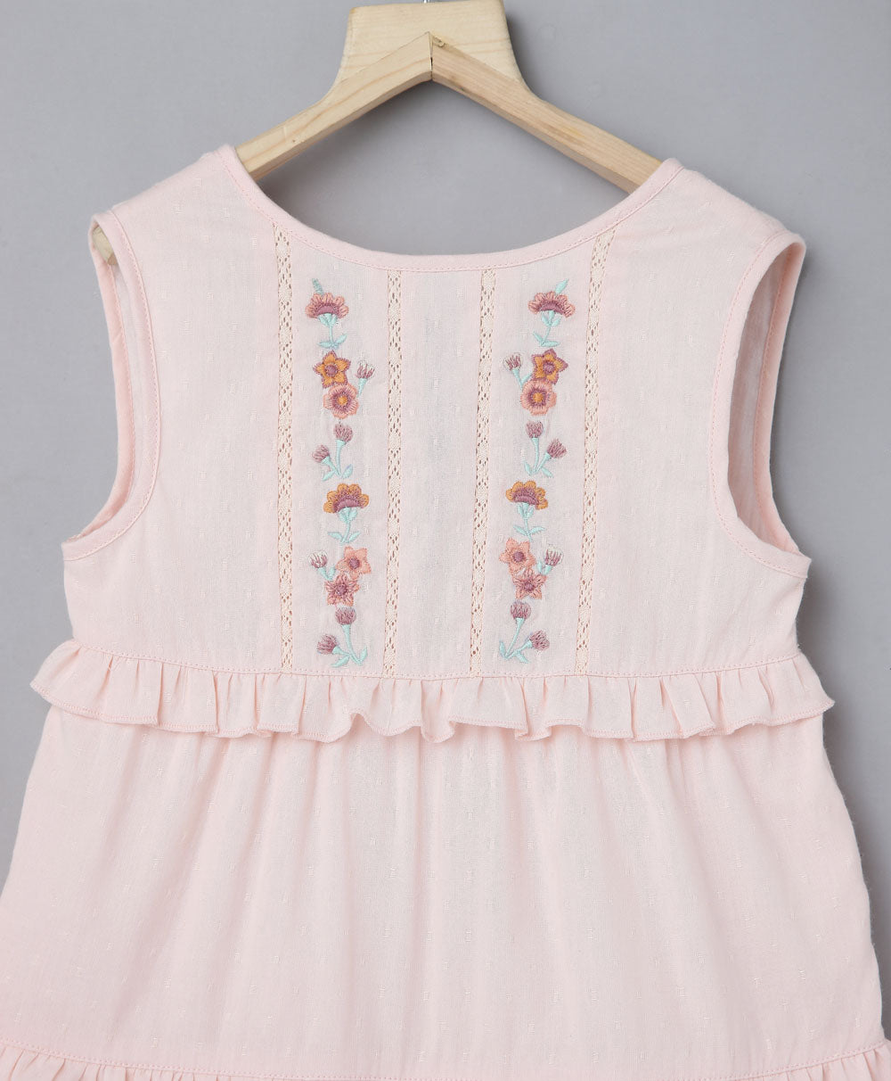 Cotton Dobby Playsuit with Ditsy Floral Embroidery