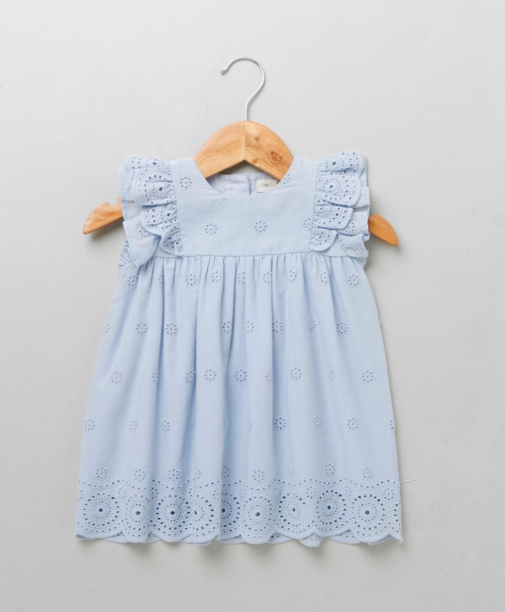 Blue Cotton Schiffly Dress