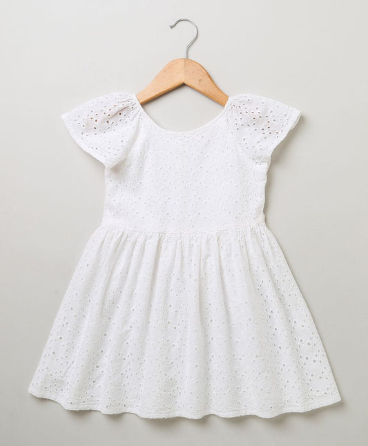 White Cotton Schiffly Dress