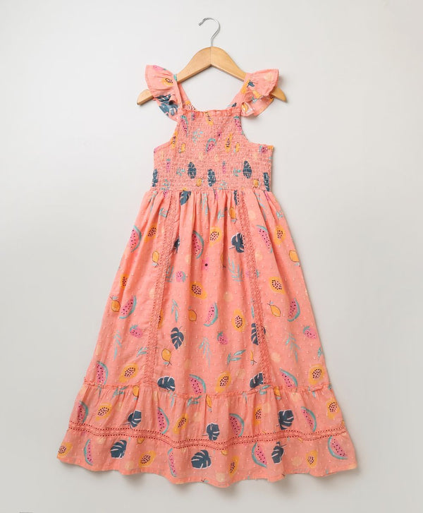 Cotton Dobby Printed Orange Dress