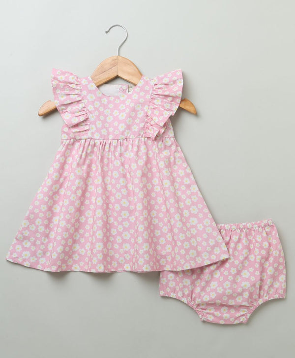 Floral Printed Pink Dress with a Bloomer