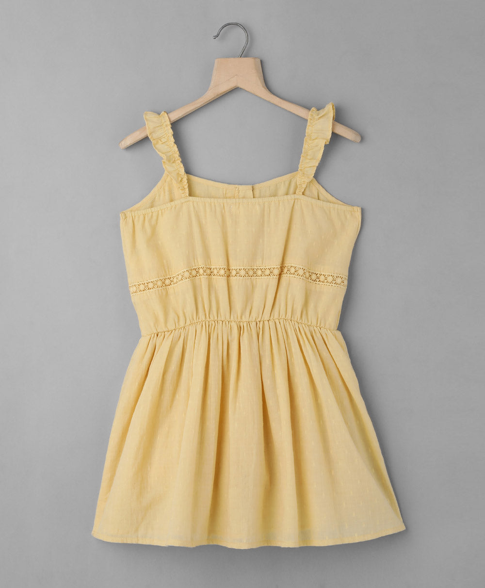 Yellow Lace Insert Cotton Dobby Dress