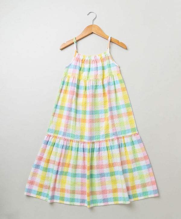 Sleeveless Multicoloured Checks Organic Cotton Dress