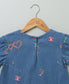 Cotton Denim Blouse with Palm Tree and  Neon Heart Embroidery