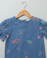 Cotton Denim Blouse with Palm Tree and  Neon Heart Embroidery