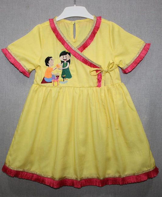 Embroidered Yellow Angarkha Style Top & Sharara