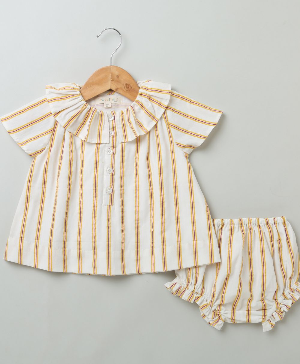 Yellow Striped Dress and Bloomer Coord Set